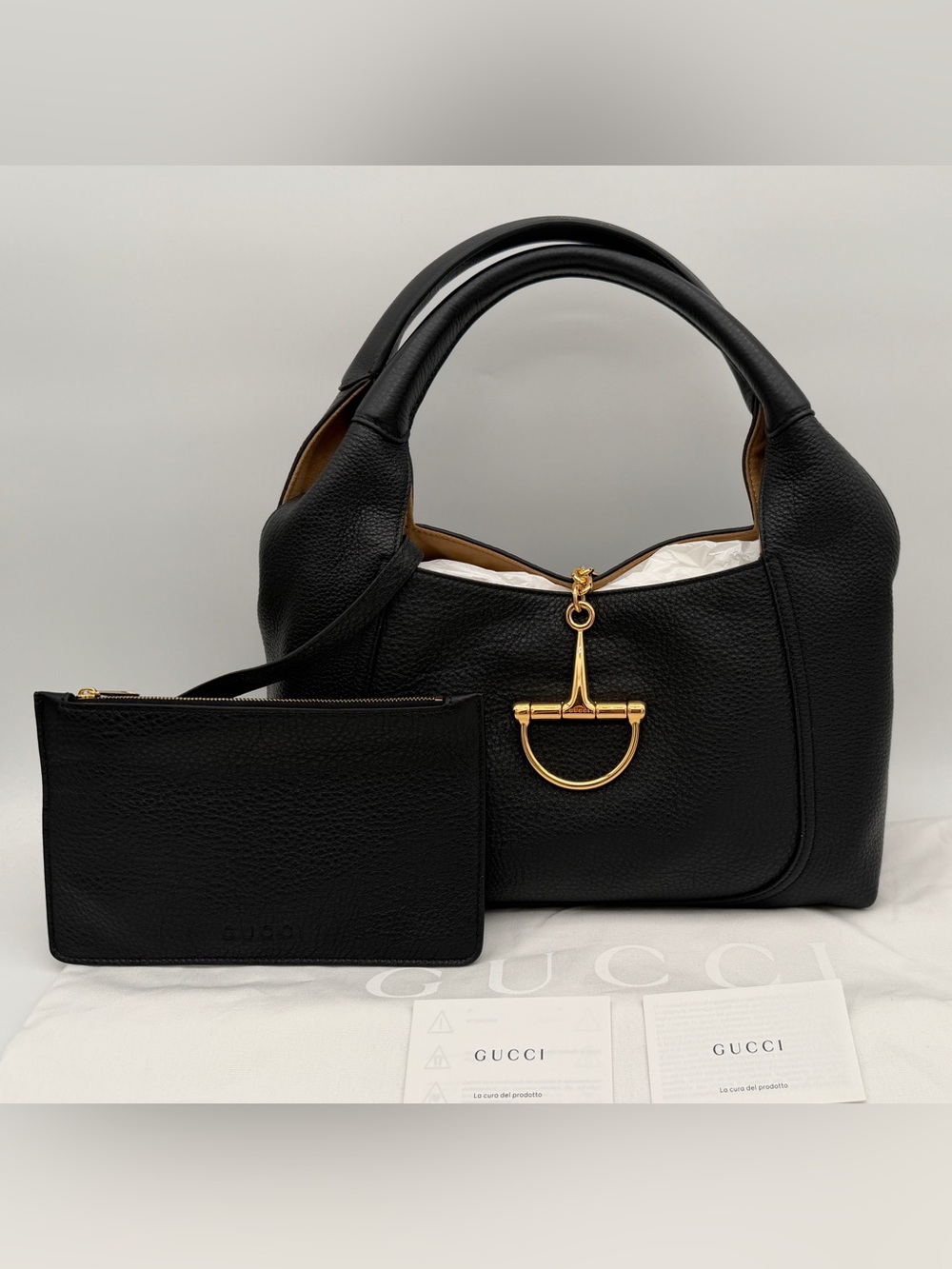 NEW GUCCI $2900 SOFTBIT MEDIUM GRAINY LEATHER BLACK TOTE BAG AUTHENTIC - Picture 2 of 16